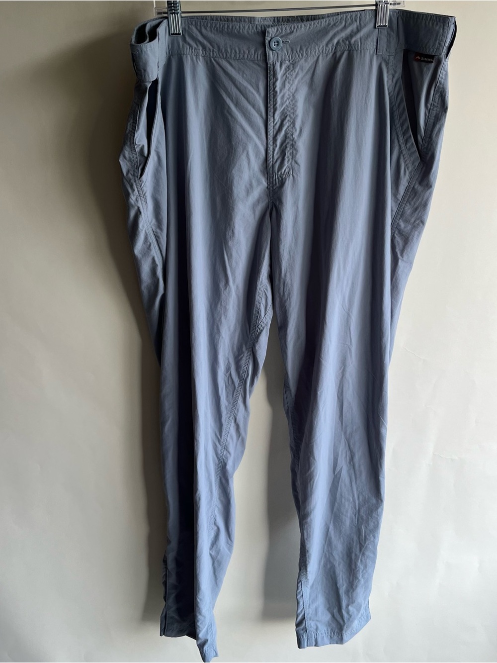 Simms Fishing Pants Sz XXL Men’s Light Blue Gray EUCsl Snap Elastic